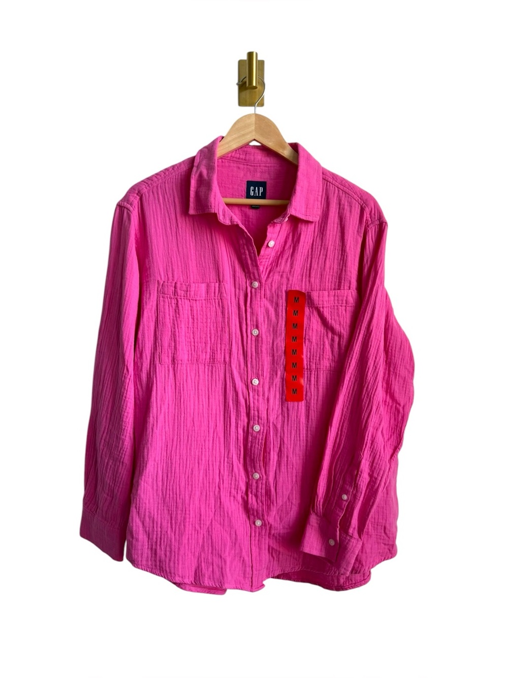 GAP Cotton Gauze Button Down Shirt Hot Pink Oversized Long Sleeve Medium New